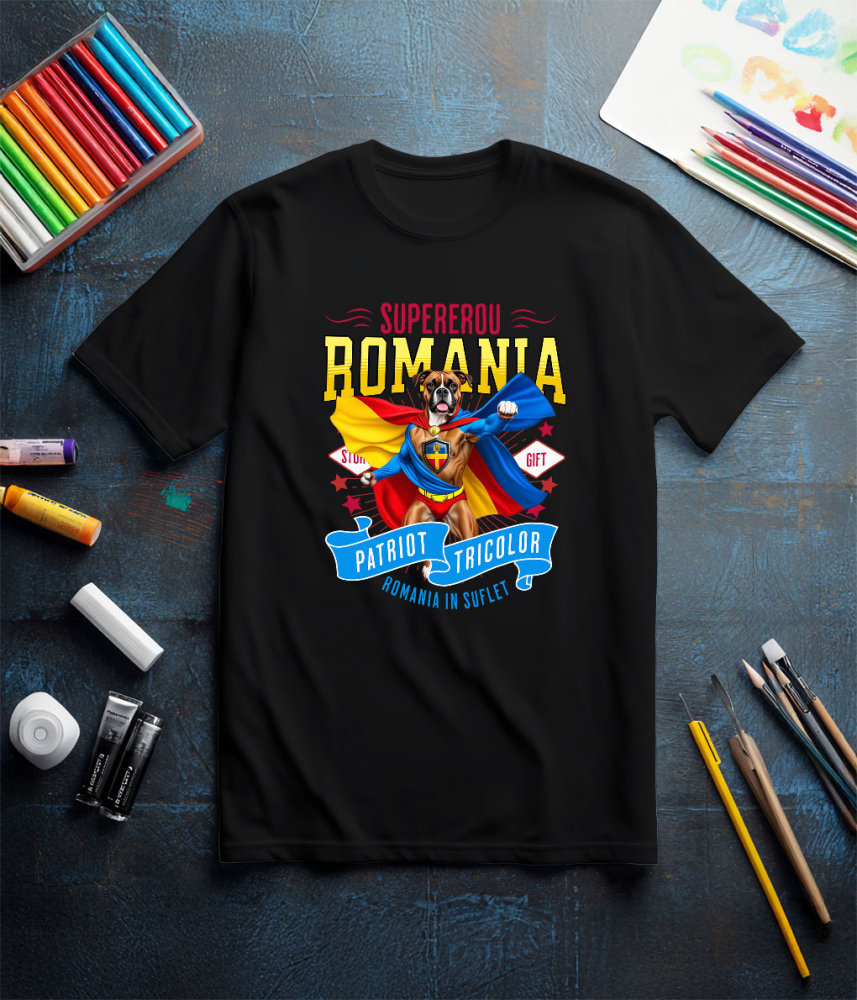 Tricou Femei, Barbati, Copii, Fata, Baiat, Unisex Personalizat Boxer în Costum de Căpitan România – Cadou Personalizat pentru Iubitorii de Câini [3]