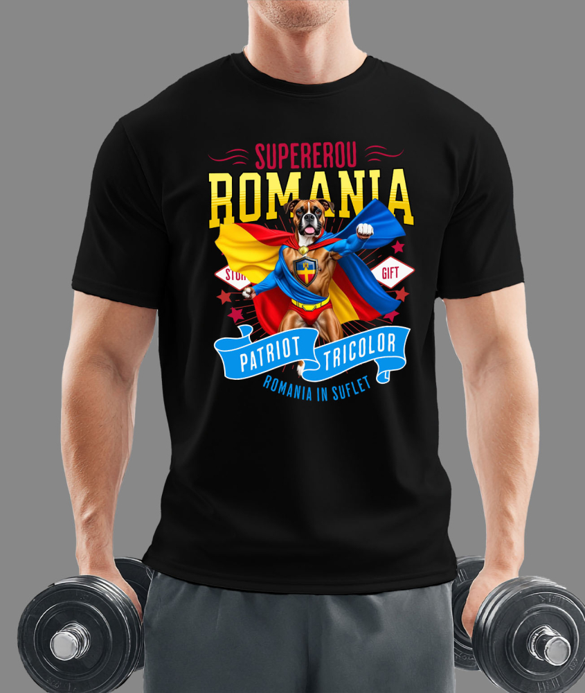 Tricou Femei, Barbati, Copii, Fata, Baiat, Unisex Personalizat Boxer în Costum de Căpitan România – Cadou Personalizat pentru Iubitorii de Câini [2]