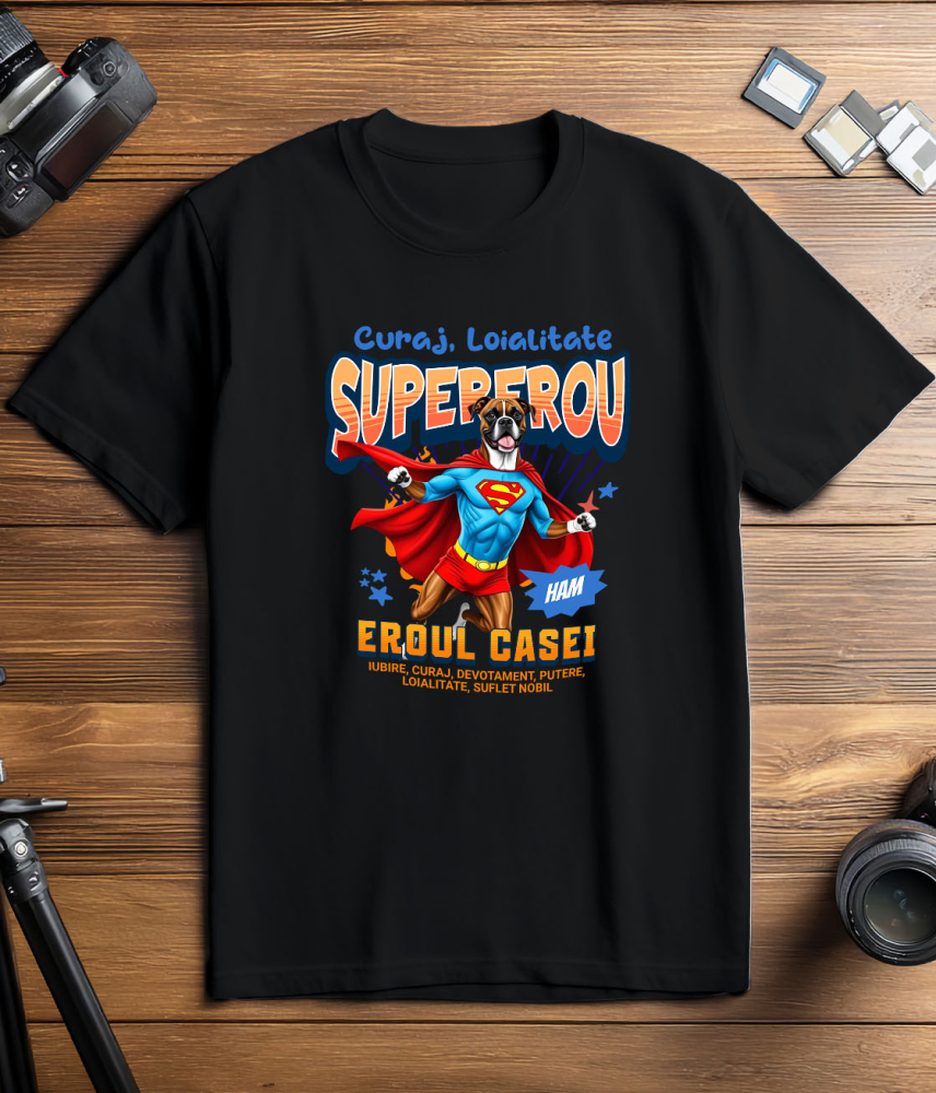 Tricou Femei, Barbati, Copii, Fata, Baiat, Unisex Personalizat Câine Boxer în Costum de Superman – Produse Personalizate pentru Copii și Familie [3]