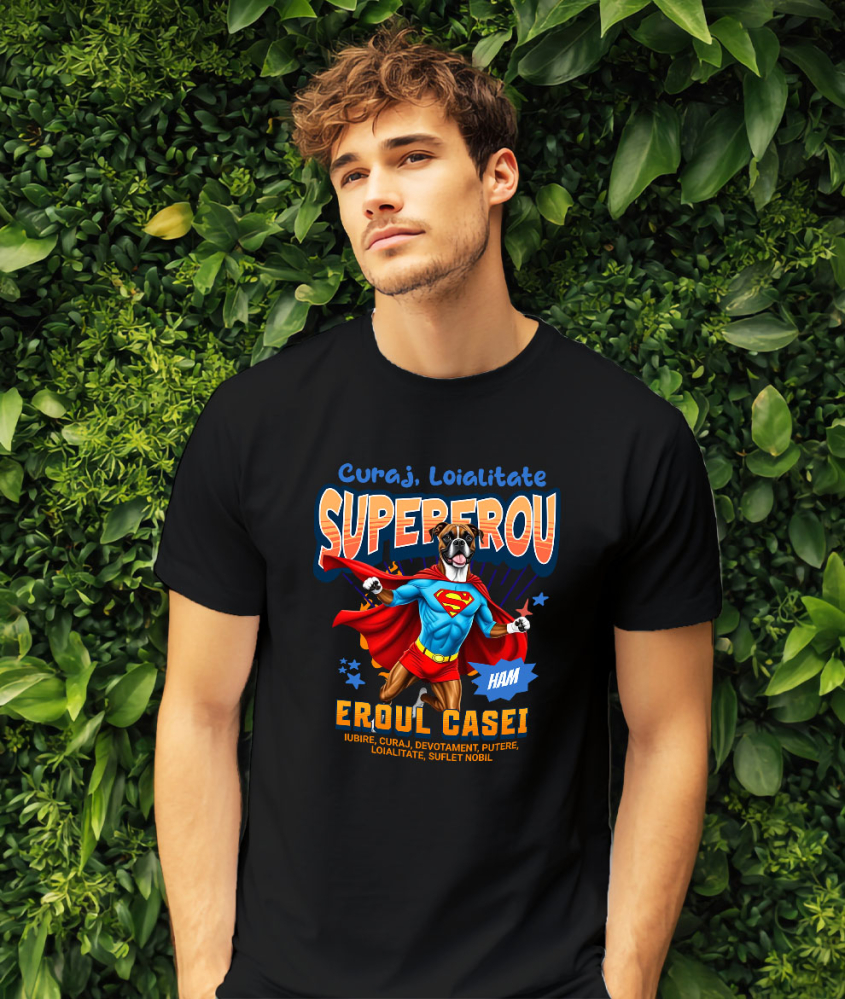 Tricou Femei, Barbati, Copii, Fata, Baiat, Unisex Personalizat Câine Boxer în Costum de Superman – Produse Personalizate pentru Copii și Familie [2]