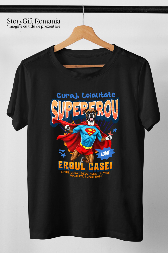 Tricou Femei, Barbati, Copii, Fata, Baiat, Unisex Personalizat Câine Boxer în Costum de Superman – Produse Personalizate pentru Copii și Familie [3]