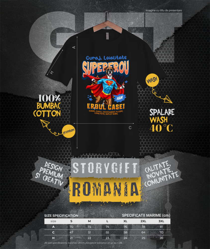 Tricou Femei, Barbati, Copii, Fata, Baiat, Unisex Personalizat Câine Boxer în Costum de Superman – Produse Personalizate pentru Copii și Familie [4]