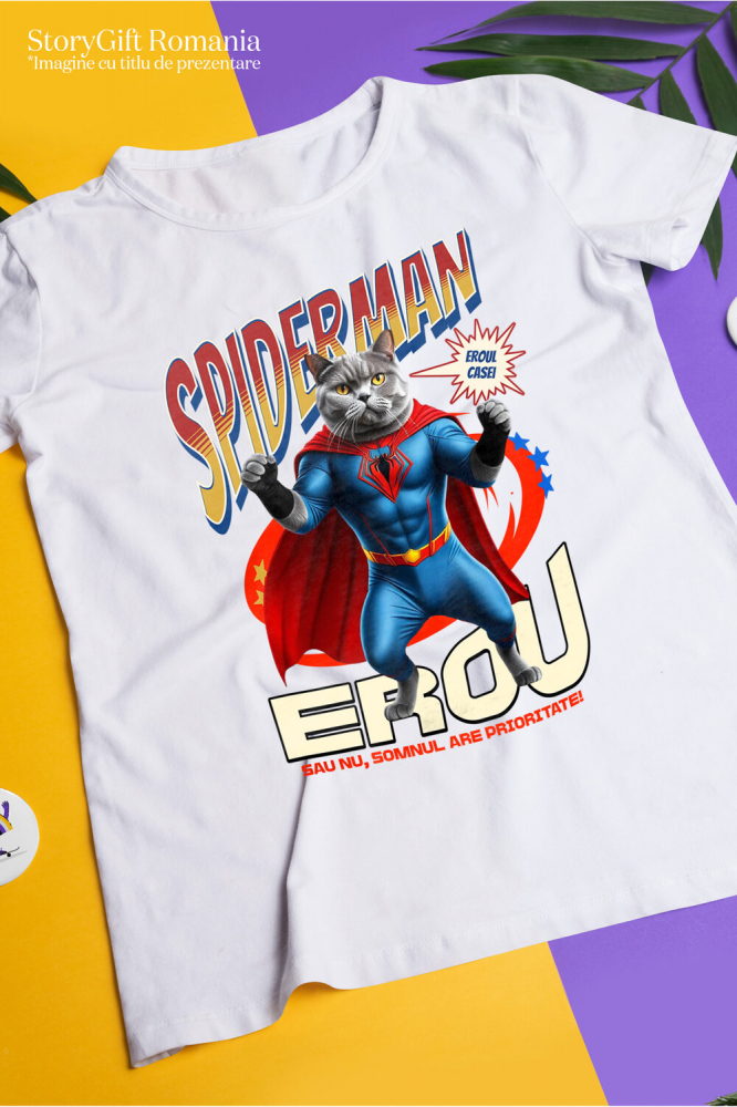Tricou Femei, Barbati, Copii, Fata, Baiat, Unisex Personalizat British Shorthair în Costum Spider-Man - Cadou Personalizat pentru Copii și Familie [3]