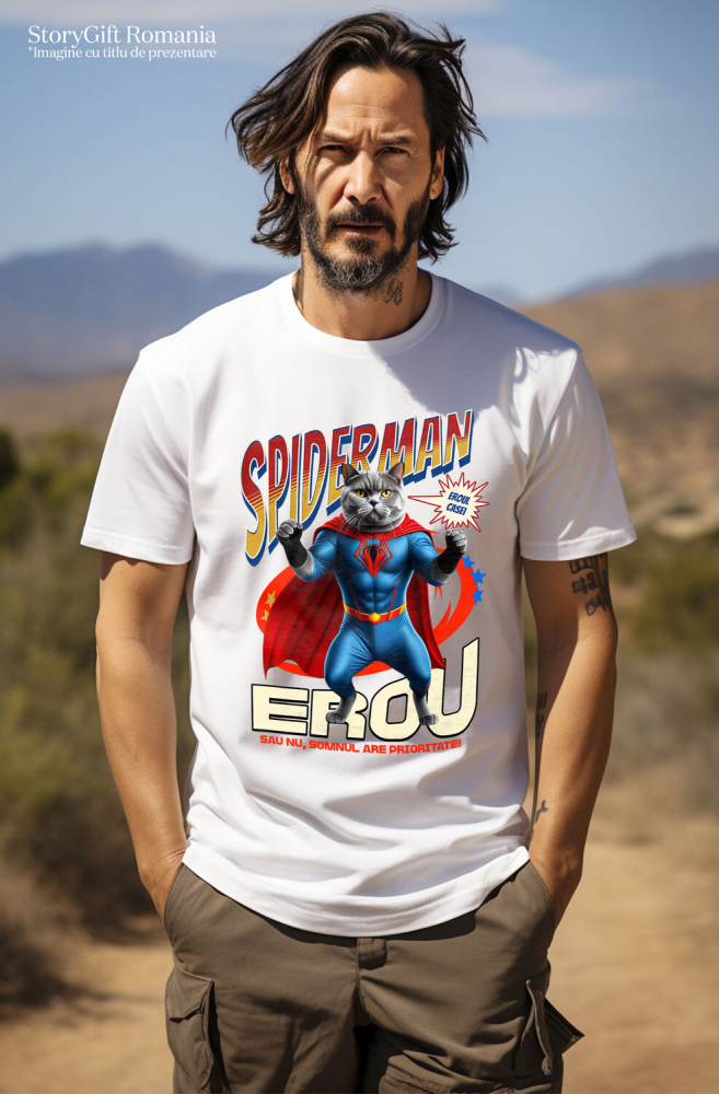 Tricou Femei, Barbati, Copii, Fata, Baiat, Unisex Personalizat British Shorthair în Costum Spider-Man - Cadou Personalizat pentru Copii și Familie [2]