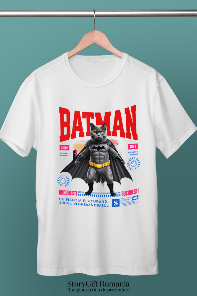 Tricou Femei, Barbati, Copii, Fata, Baiat, Unisex Personalizat British Shorthair în Costum de Batman – Supereroul Perfect pentru Copii și Iubitorii de Pisici [3]