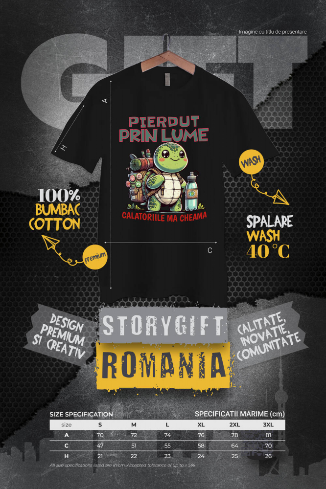 Tricou Femei, Barbati, Copii, Fata, Baiat, Unisex Personalizat "Broasca Țestoasă cu Rucsac și Apă – Călătoriile Mă Cheamă – Cadou Perfect pentru Aventuri în Natură" [4]