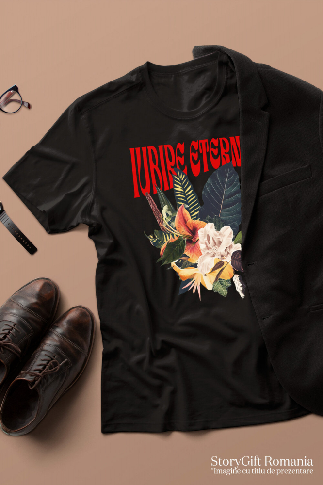 Tricou Femei, Barbati, Copii, Fata, Baiat, Unisex Personalizat Buchet de Flori Colorate cu Text „Iubire Eterna” | Cadouri Personalizate pentru Femei, Familie și Prieteni [3]