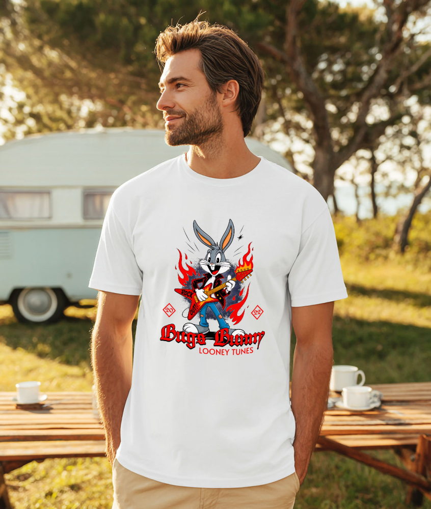 Tricou Barbati cu Bugs Bunny canta cu chitara 100% Bumbac, Alb, XL [2]