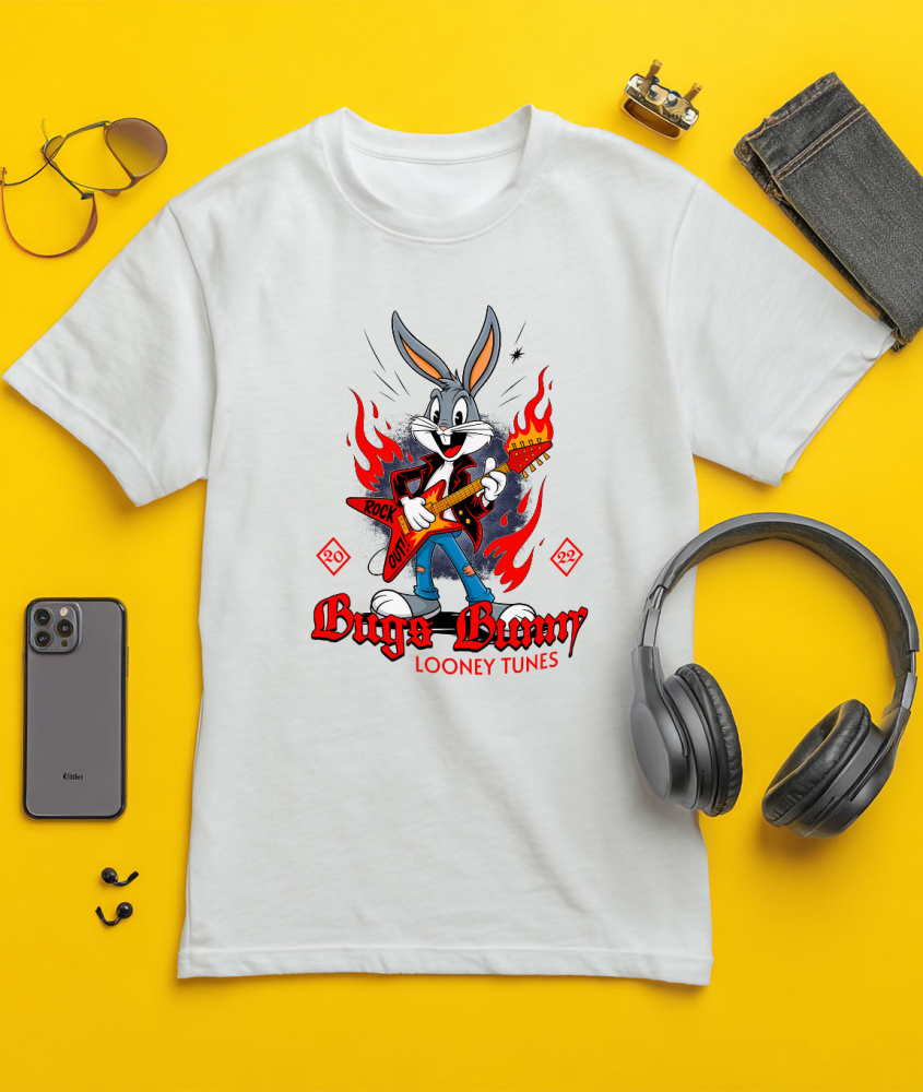 Tricou Barbati cu Bugs Bunny canta cu chitara 100% Bumbac, Alb, XL [3]