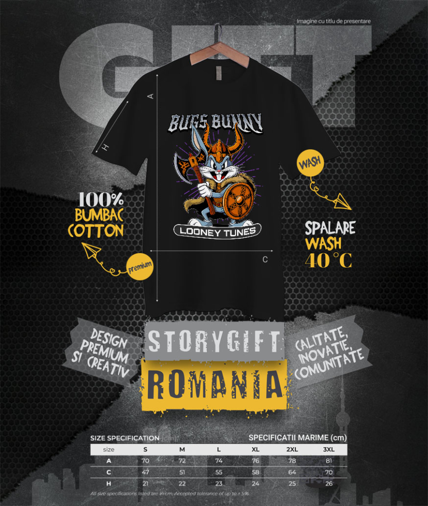 Tricou Barbati cu Bugs Bunny Looney Tunes – Distractie Fara Sfarsit 100% Bumbac, Negru, XL [4]
