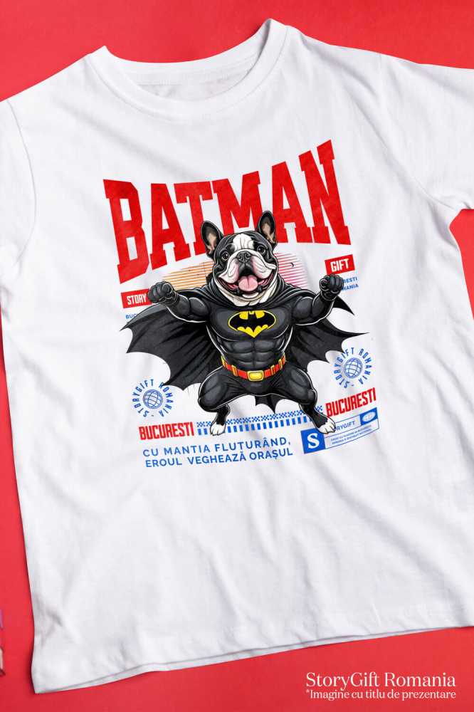 Tricou Femei, Barbati, Copii, Fata, Baiat, Unisex Personalizat Bulldog În Costum de Batman – Câine Supererou pentru Copii și Iubitorii de Animale [3]