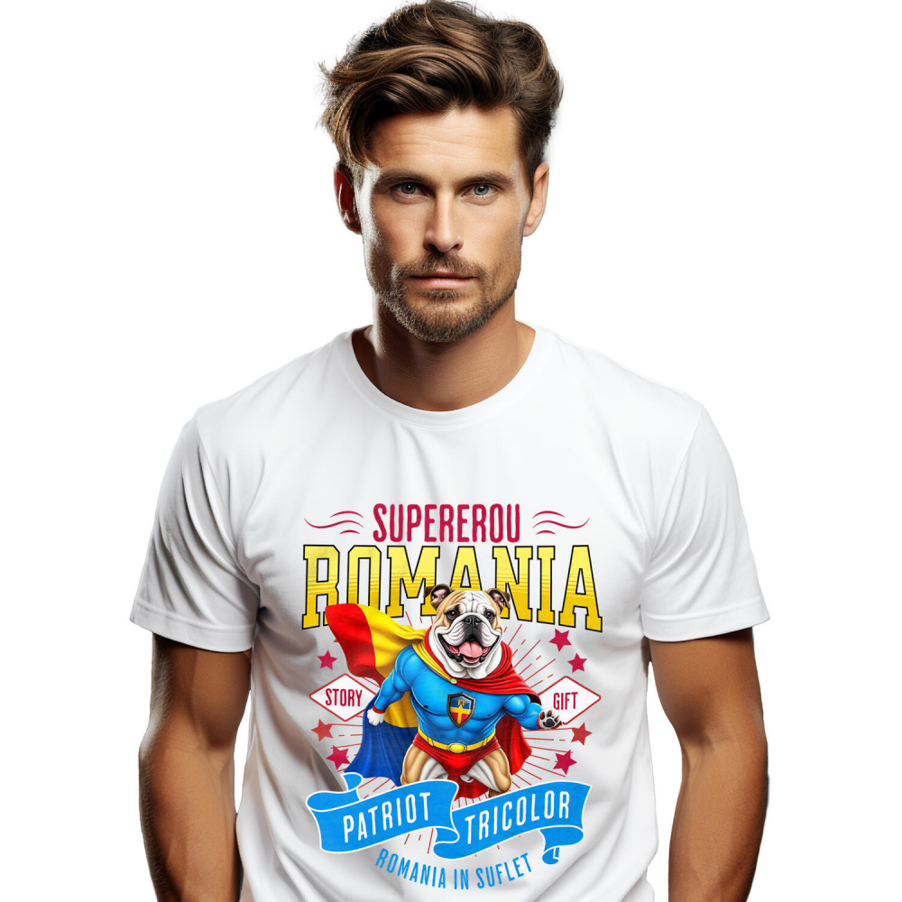 Tricou Femei, Barbati, Copii, Fata, Baiat, Unisex Personalizat Bulldog în Costum de Căpitan România – Cadou Personalizat pentru Iubitorii de Câini [1]