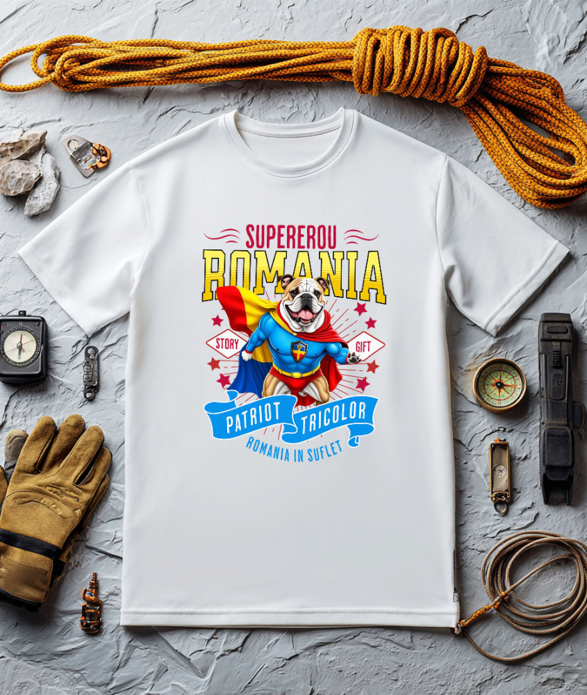 Tricou Femei, Barbati, Copii, Fata, Baiat, Unisex Personalizat Bulldog în Costum de Căpitan România – Cadou Personalizat pentru Iubitorii de Câini [3]