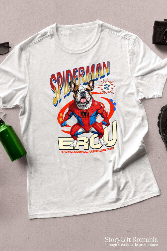 Tricou Femei, Barbati, Copii, Fata, Baiat, Unisex Personalizat Bulldog în Costum Spider-Man - Cadou Personalizat pentru Copii și Familie [3]