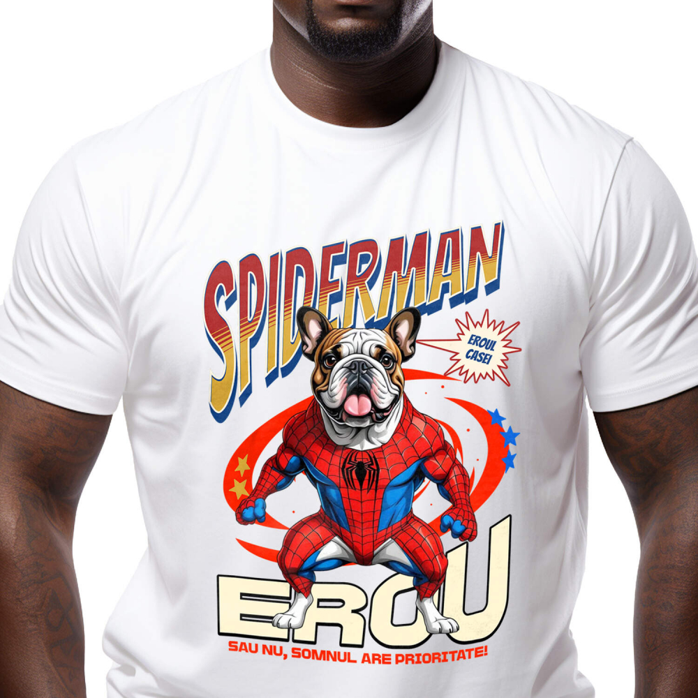 Tricou Femei, Barbati, Copii, Fata, Baiat, Unisex Personalizat Bulldog în Costum Spider-Man - Cadou Personalizat pentru Copii și Familie [1]