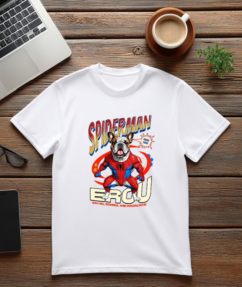 Tricou Femei, Barbati, Copii, Fata, Baiat, Unisex Personalizat Bulldog în Costum Spider-Man - Cadou Personalizat pentru Copii și Familie [3]