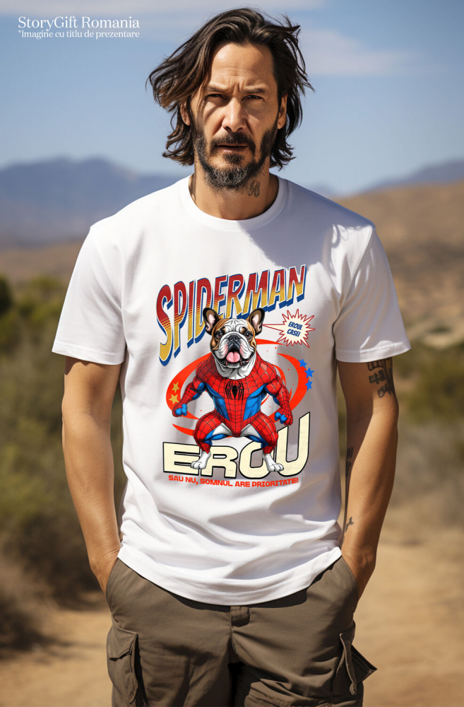 Tricou Femei, Barbati, Copii, Fata, Baiat, Unisex Personalizat Bulldog în Costum Spider-Man - Cadou Personalizat pentru Copii și Familie [2]