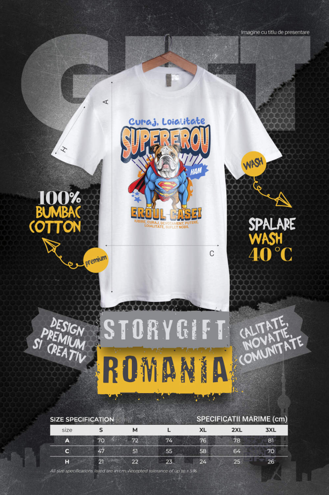 Tricou Femei, Barbati, Copii, Fata, Baiat, Unisex Personalizat Bulldog în Costum de Superman – Produse Personalizate pentru Familie și Copii [4]