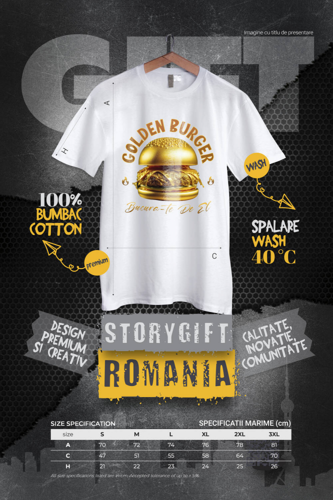 Tricou Femei, Barbati, Copii, Fata, Baiat, Unisex Personalizat Golden Burger Savuros De Aur | Fast Food Delicios și Personalizat pentru Familie și Prieteni [4]