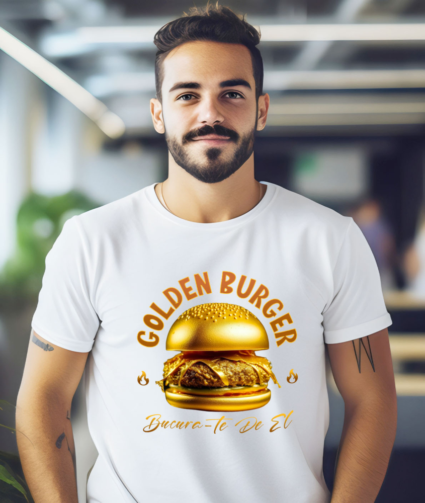 Tricou Femei, Barbati, Copii, Fata, Baiat, Unisex Personalizat Golden Burger Savuros De Aur | Fast Food Delicios și Personalizat pentru Familie și Prieteni [2]