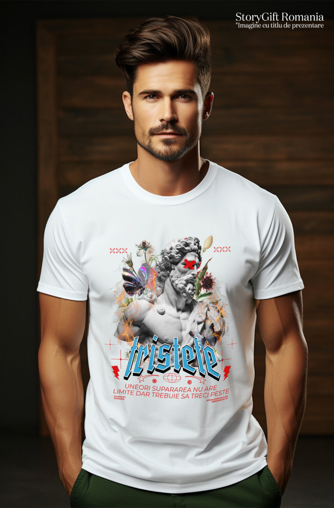 Tricou Femei, Barbati, Copii, Fata, Baiat, Unisex Personalizat Statuie Bust Bărbat Barbă și Păr Lung – Cadou Motivational „Supărarea Nu Are Limite” [2]