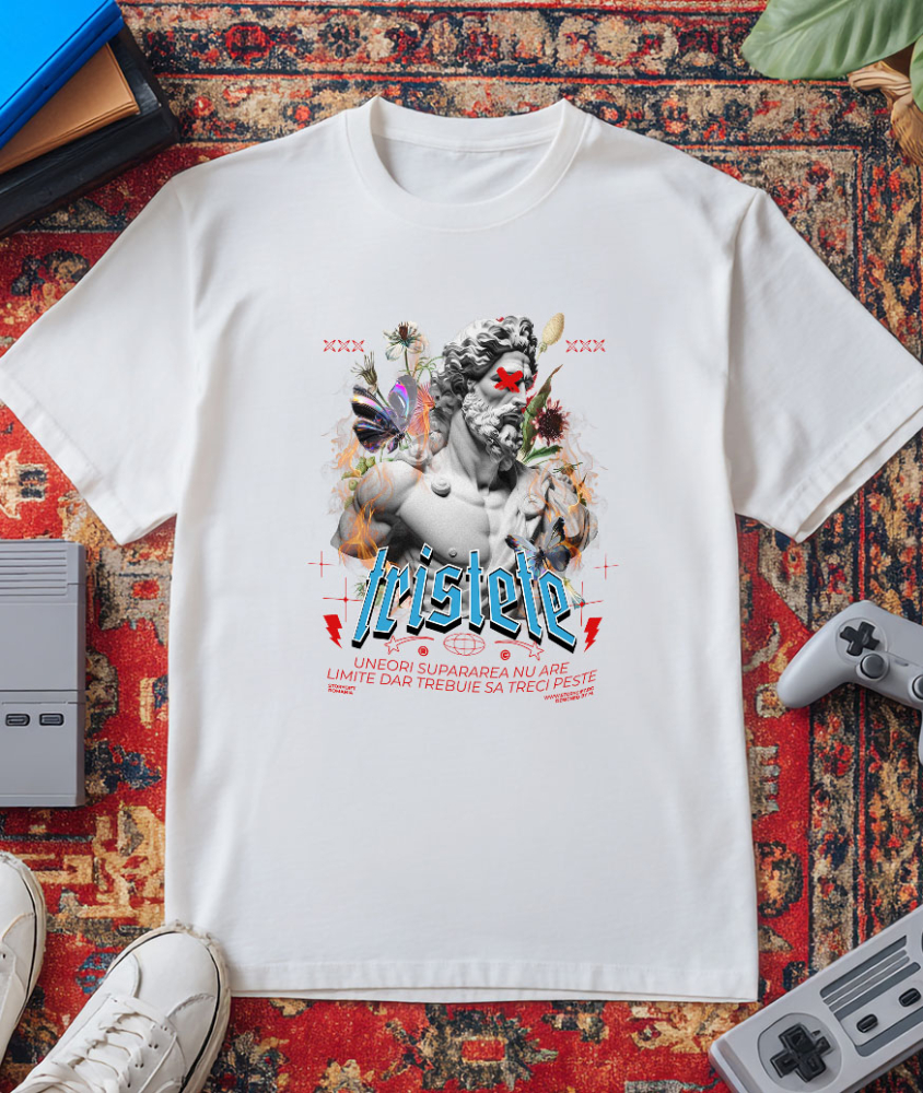 Tricou Femei, Barbati, Copii, Fata, Baiat, Unisex Personalizat Statuie Bust Bărbat Barbă și Păr Lung – Cadou Motivational „Supărarea Nu Are Limite” [3]