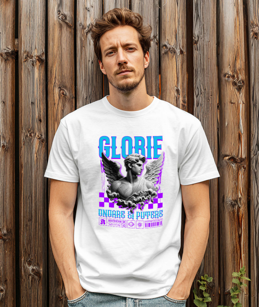 Tricou Femei, Barbati, Copii, Fata, Baiat, Unisex Personalizat Bust Statuie Bărbat Cu Aripi - Cadou Personalizat Glorie, Onoare și Putere pentru Familie și Prieteni [2]