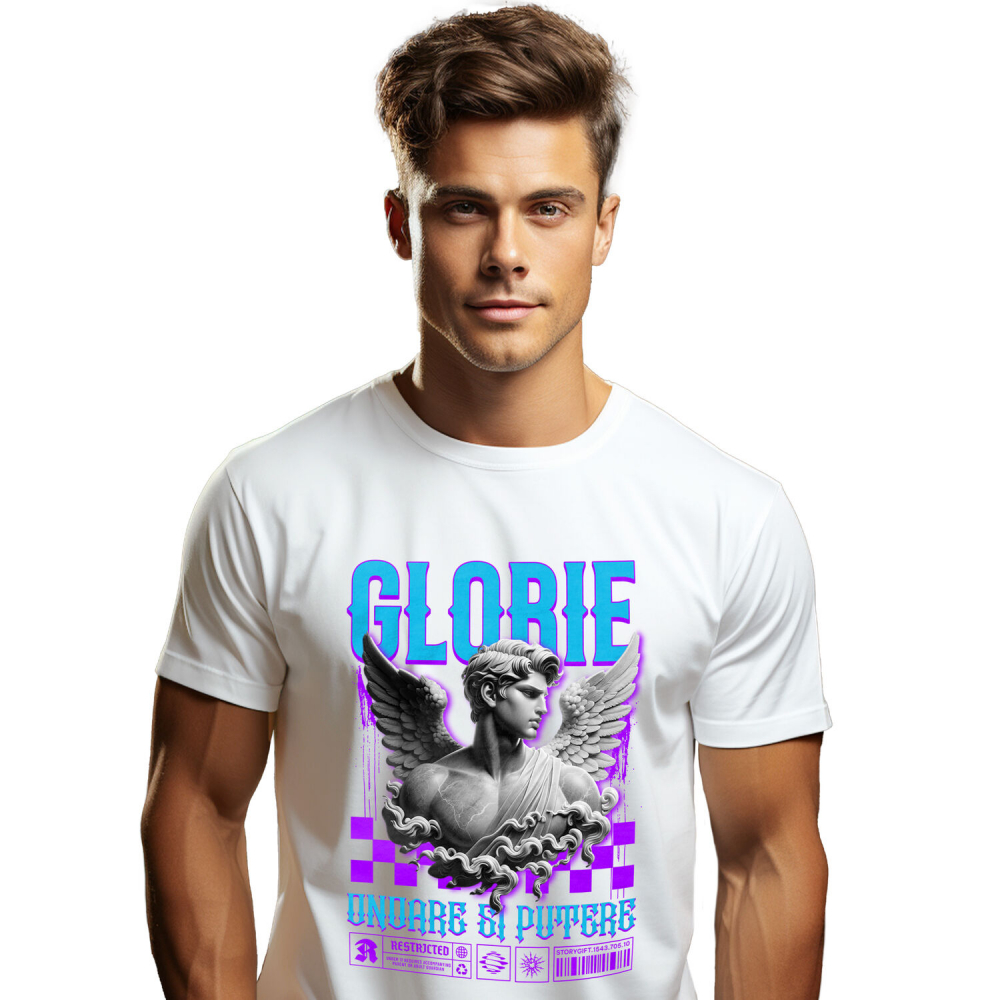 Tricou Femei, Barbati, Copii, Fata, Baiat, Unisex Personalizat Bust Statuie Bărbat Cu Aripi - Cadou Personalizat Glorie, Onoare și Putere pentru Familie și Prieteni [1]