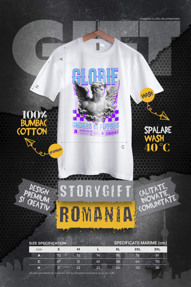 Tricou Femei, Barbati, Copii, Fata, Baiat, Unisex Personalizat Bust Statuie Bărbat Cu Aripi - Cadou Personalizat Glorie, Onoare și Putere pentru Familie și Prieteni [4]