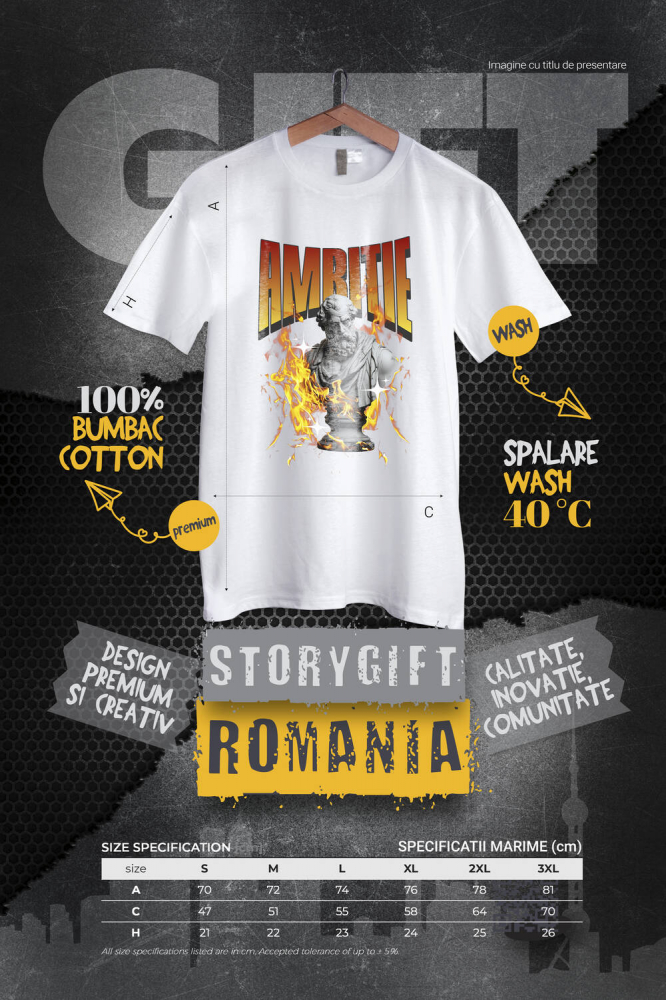 Tricou Femei, Barbati, Copii, Fata, Baiat, Unisex Personalizat Bust Statuie Grecească cu Mesaj de Ambiție - Cadou Motivațional pentru Succes [4]