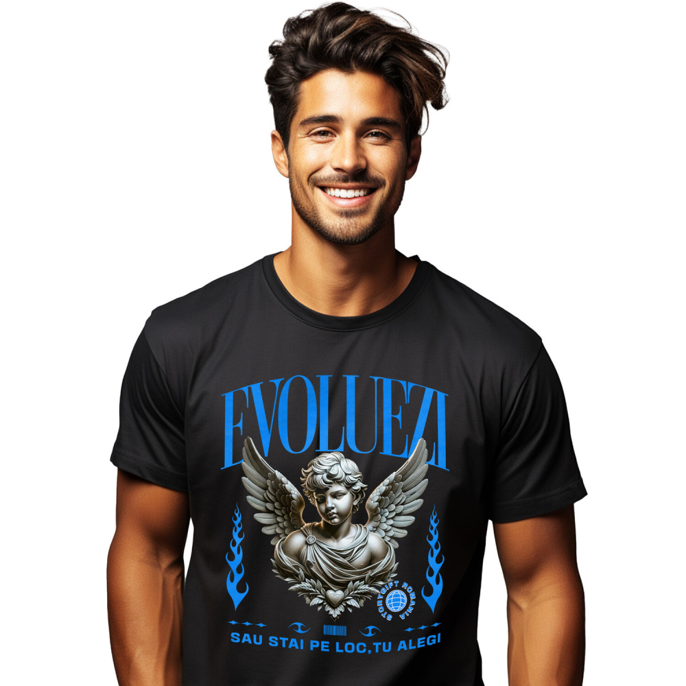 Tricou Femei, Barbati, Copii, Fata, Baiat, Unisex Personalizat Bust Statuie Grecească cu Mesaj Motivațional - Evoluezi sau Stai pe Loc, Tu Alegi [1]