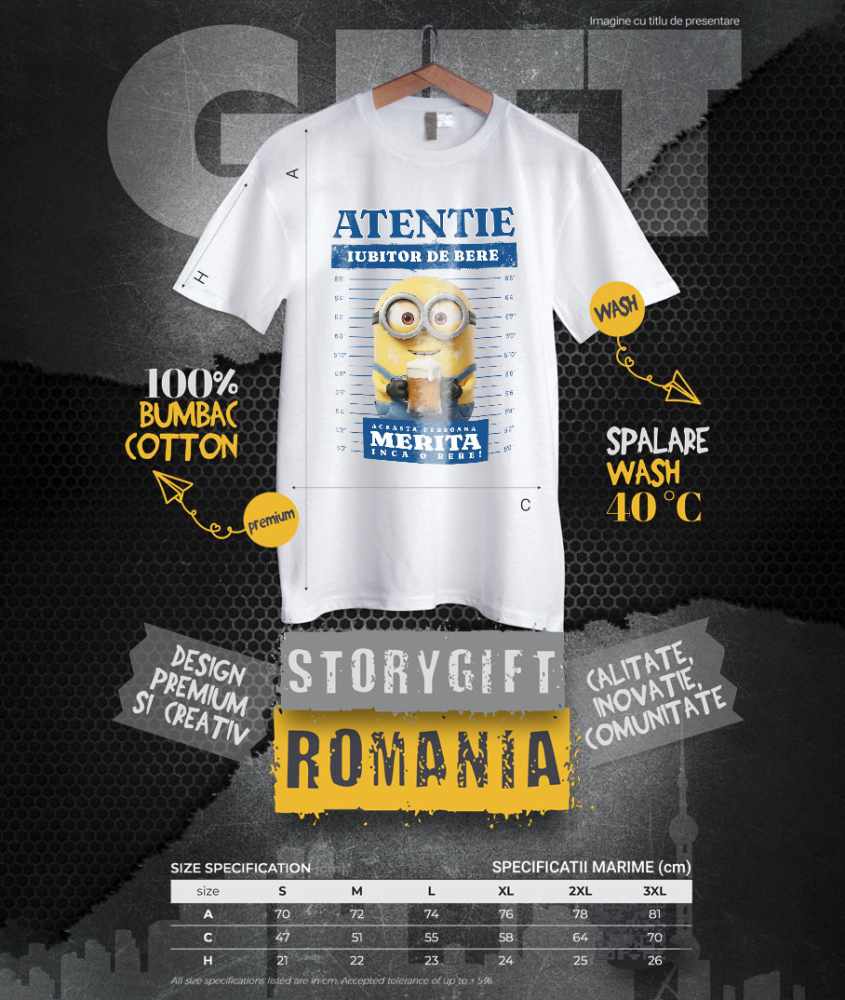 Tricou Barbati cu Cadou Minions si Bere – Zâmbete și Aventuri în Pachet 100% Bumbac, Alb, L [4]