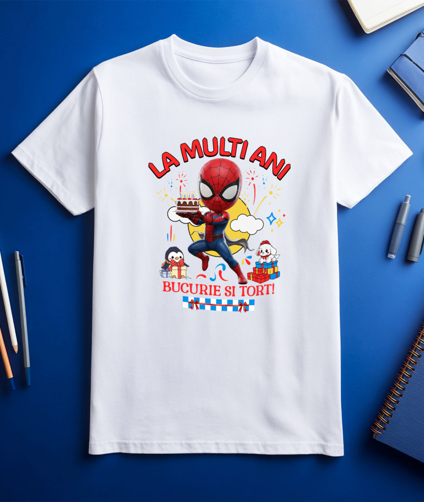 Tricou Barbati cu Cadou Tematic Spiderman pentru Micii Eroi 100% Bumbac, Alb, L [3]