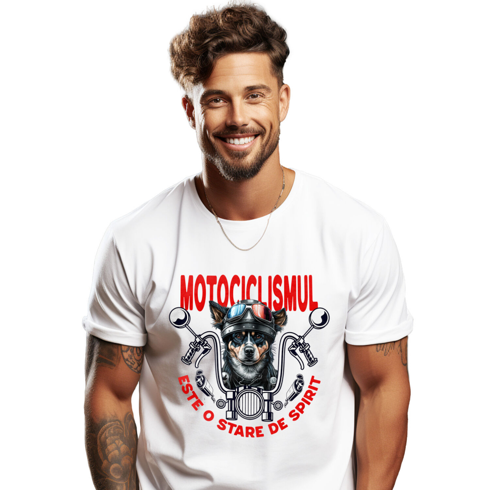 Tricou Femei, Barbati, Copii, Fata, Baiat, Unisex Personalizat Tricouri Personalizate Moto - Câine Cu Cască & Aventură Pe Două Roți [1]