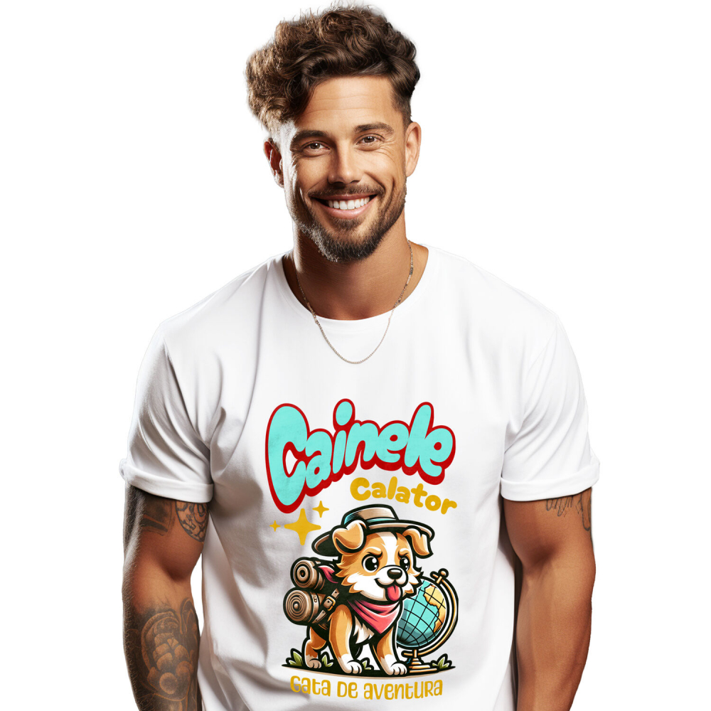 Tricou Femei, Barbati, Copii, Fata, Baiat, Unisex Personalizat Câine Călător – Tricou Personalizat Aventurier | Cadou Iubitori de Câini [1]