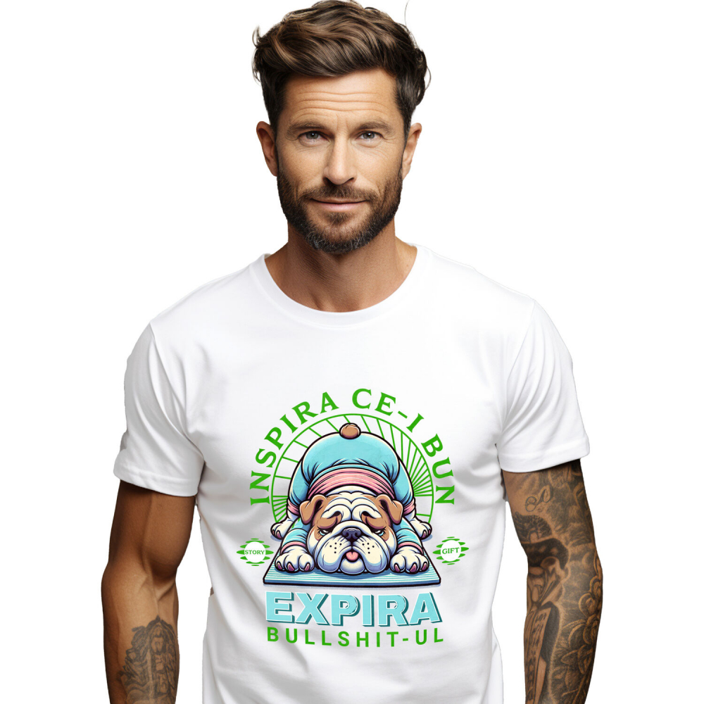 Tricou Femei, Barbati, Copii, Fata, Baiat, Unisex Personalizat Câine Gras Haios în Poziție de Yoga – Relaxare și Sport pentru Familie și Copii [1]