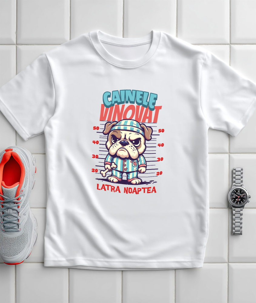 Tricou Femei, Barbati, Copii, Fata, Baiat, Unisex Personalizat „Câine Nervos Arestat – Câinele Vinovat Latră Noaptea – Cadou Personalizat” [3]