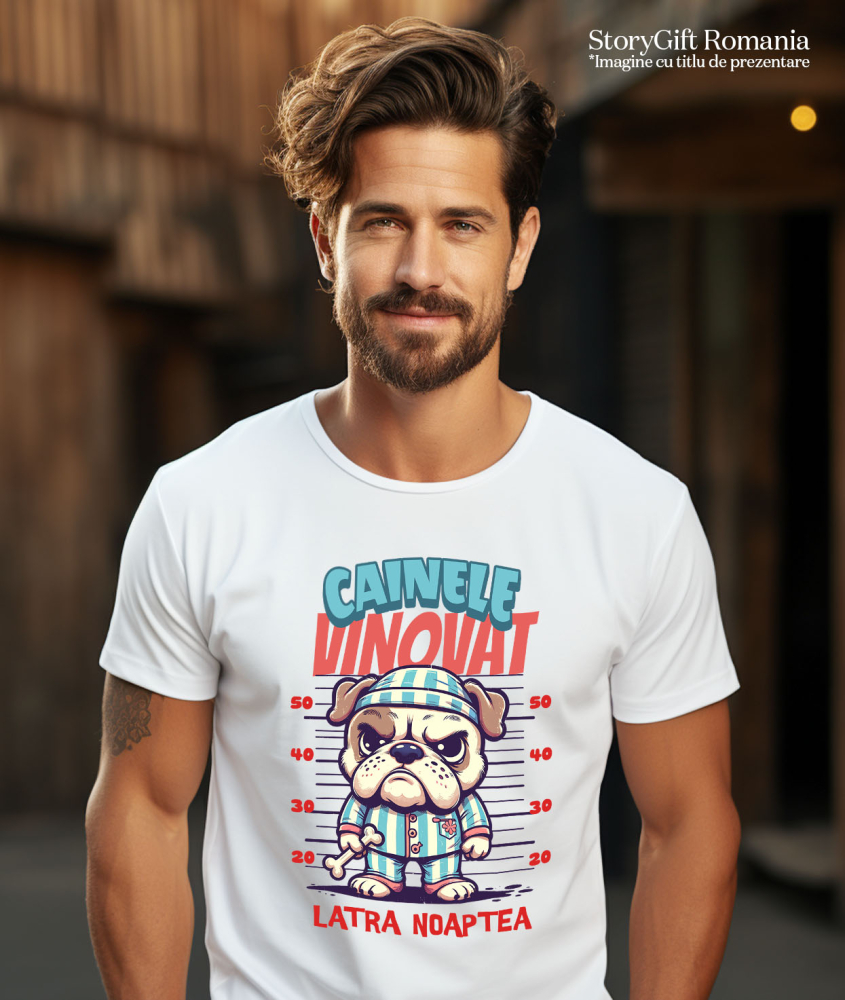 Tricou Femei, Barbati, Copii, Fata, Baiat, Unisex Personalizat „Câine Nervos Arestat – Câinele Vinovat Latră Noaptea – Cadou Personalizat” [2]