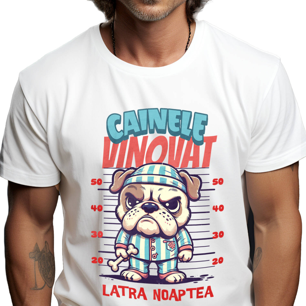 Tricou Femei, Barbati, Copii, Fata, Baiat, Unisex Personalizat „Câine Nervos Arestat – Câinele Vinovat Latră Noaptea – Cadou Personalizat” [1]