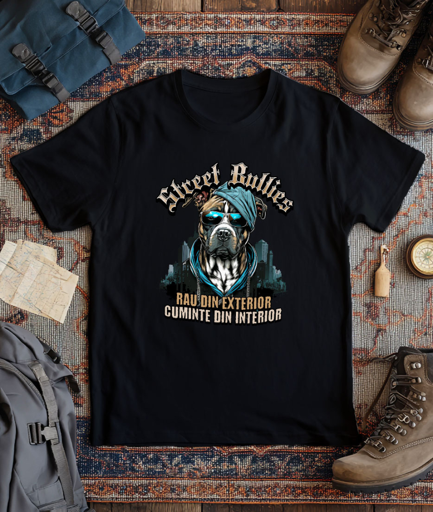 Tricou Femei, Barbati, Copii, Fata, Baiat, Unisex Personalizat „Câine Portret Stil Gangster – Rau Din Exterior, Cuminte Din Interior – Cadou Personalizat” [3]