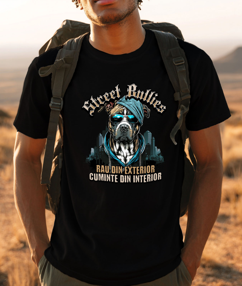 Tricou Femei, Barbati, Copii, Fata, Baiat, Unisex Personalizat „Câine Portret Stil Gangster – Rau Din Exterior, Cuminte Din Interior – Cadou Personalizat” [2]