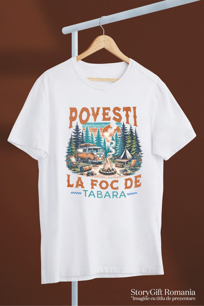 Tricou Femei, Barbati, Copii, Fata, Baiat, Unisex Personalizat "Camping în Natură cu Rulotă – Aventură în Familie și Povești la Foc de Tabără" [3]