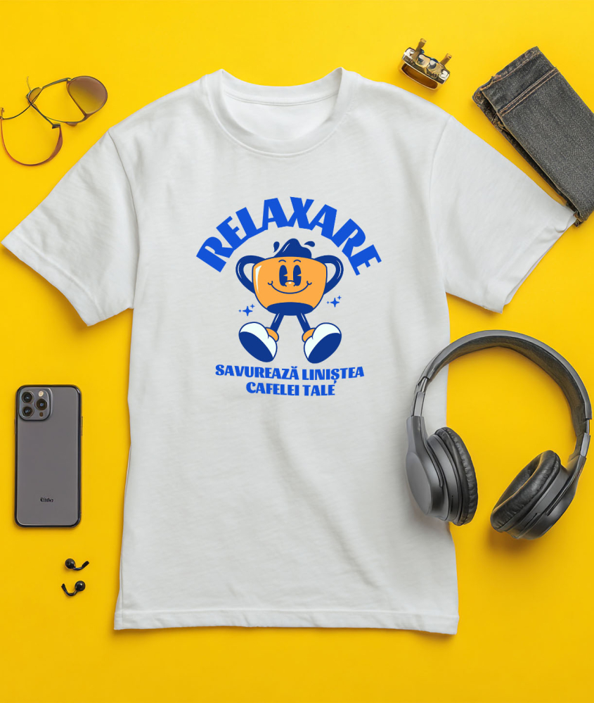 Tricou Femei, Barbati, Copii, Fata, Baiat, Unisex Personalizat „Cană de Cafea Veselă – Savurează Liniștea Cafelei Tale în Momente de Relaxare” [3]