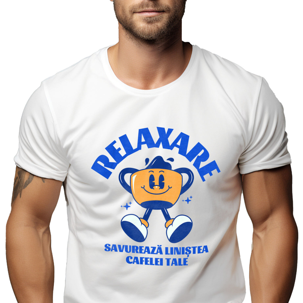 Tricou Femei, Barbati, Copii, Fata, Baiat, Unisex Personalizat „Cană de Cafea Veselă – Savurează Liniștea Cafelei Tale în Momente de Relaxare” [1]