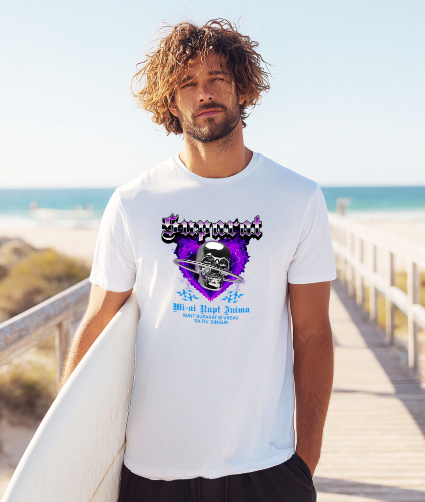 Tricou Femei, Barbati, Copii, Fata, Baiat, Unisex Personalizat Cap de craniu metalic personalizat cu mesaj „Mi-ai rupt inima, sunt suparat și vreau să fiu singur” [2]
