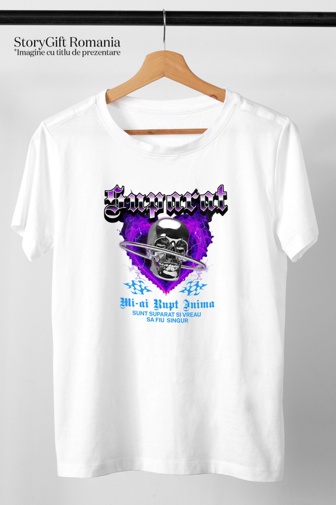 Tricou Femei, Barbati, Copii, Fata, Baiat, Unisex Personalizat Cap de craniu metalic personalizat cu mesaj „Mi-ai rupt inima, sunt suparat și vreau să fiu singur” [3]