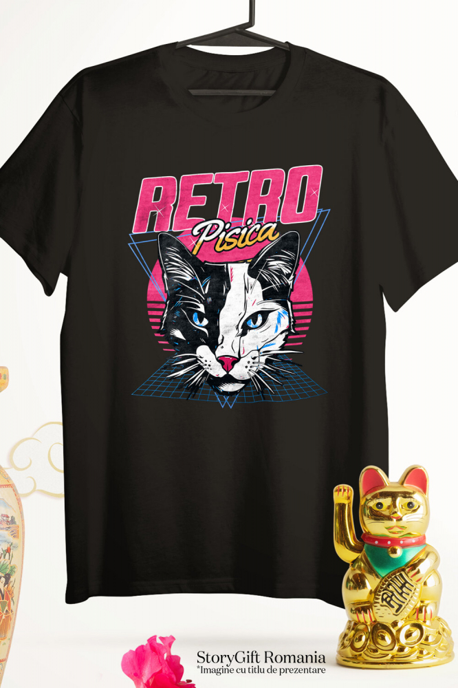 Tricou Femei, Barbati, Copii, Fata, Baiat, Unisex Personalizat Cap Pisica Alb Negru Retro - Cadou Personalizat Iubitorilor De Pisici, Familie și Prieteni [3]