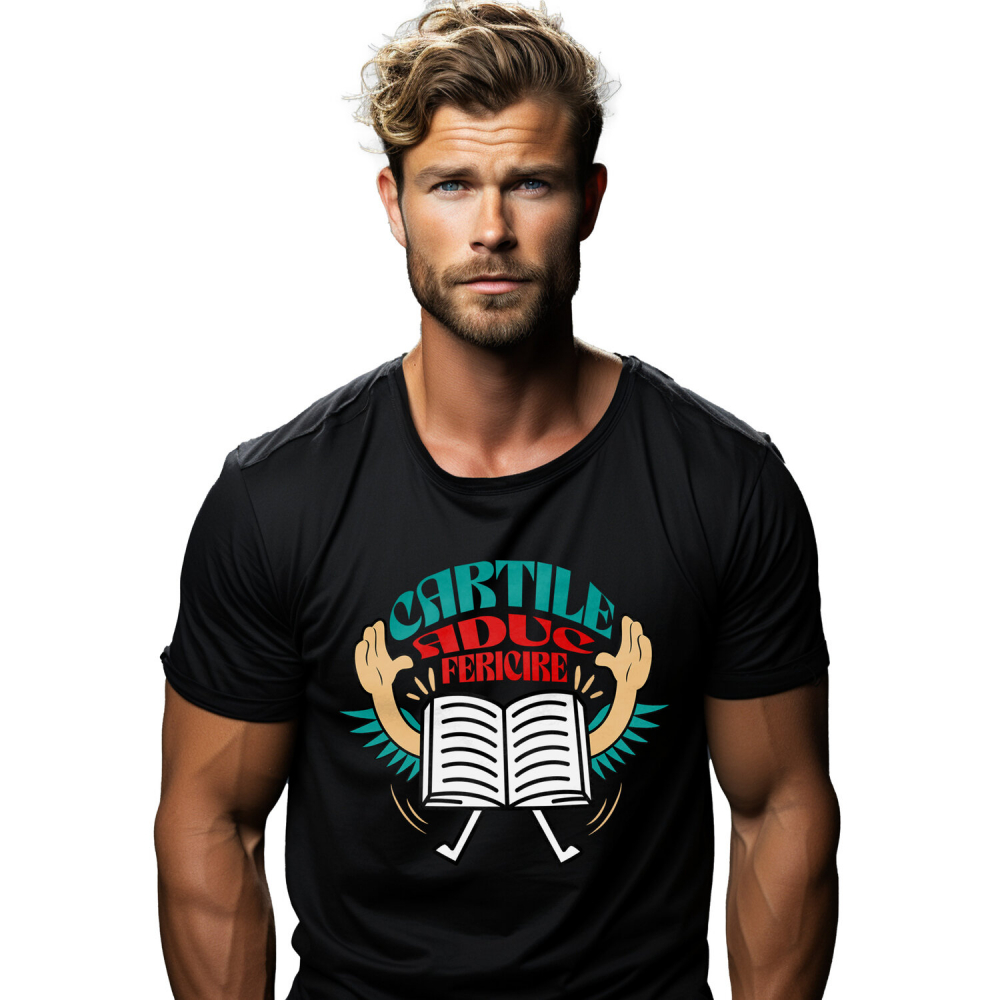 Tricou Femei, Barbati, Copii, Fata, Baiat, Unisex Personalizat Carte Deschisă cu Mâini Ridicate - Cărțile Aduc Fericire și Educație [1]