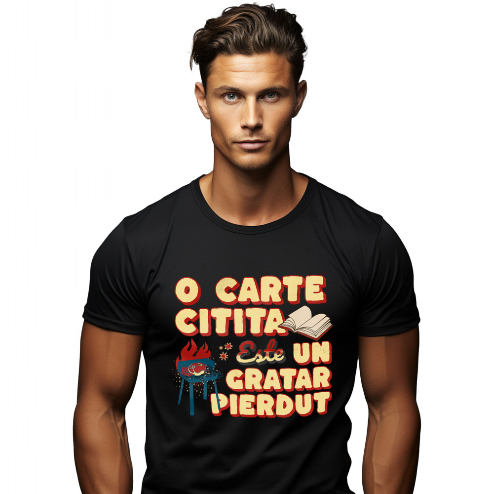 Tricou Femei, Barbati, Copii, Fata, Baiat, Unisex Personalizat „O carte citită este un grătar pierdut!” - Mesaj Amuzant pentru Iubitorii de Grătar și Cărți [1]