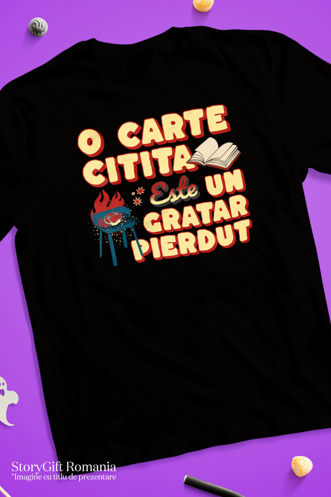 Tricou Femei, Barbati, Copii, Fata, Baiat, Unisex Personalizat „O carte citită este un grătar pierdut!” - Mesaj Amuzant pentru Iubitorii de Grătar și Cărți [3]